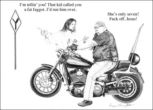 Jerk jesus and a biker
