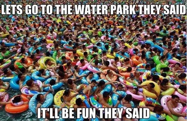 Packed waterpark humor