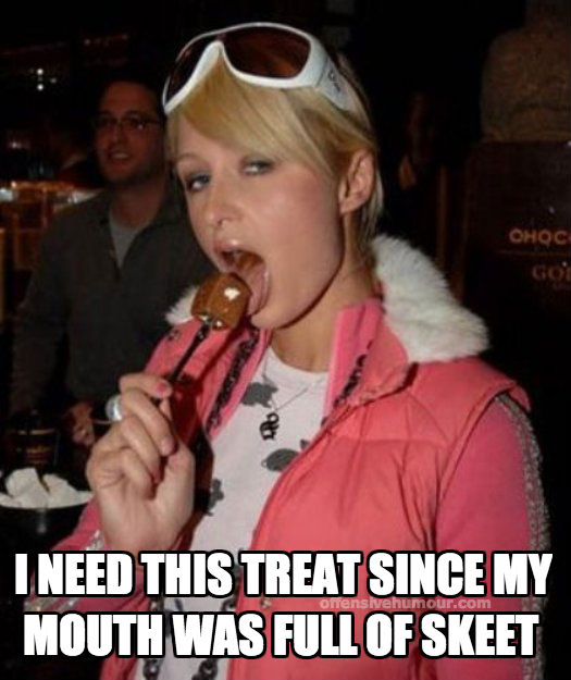 Paris Hilton had her mouth full