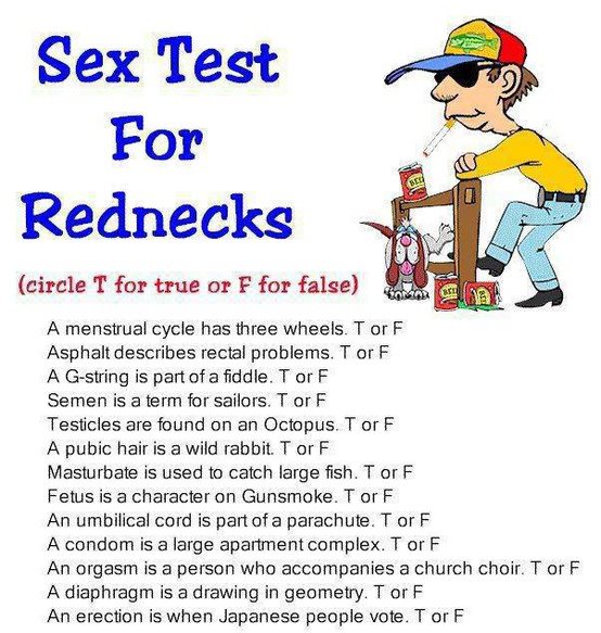 Sex IQ test for rednecks