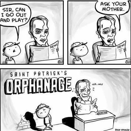 Mean orphan joke cartoon